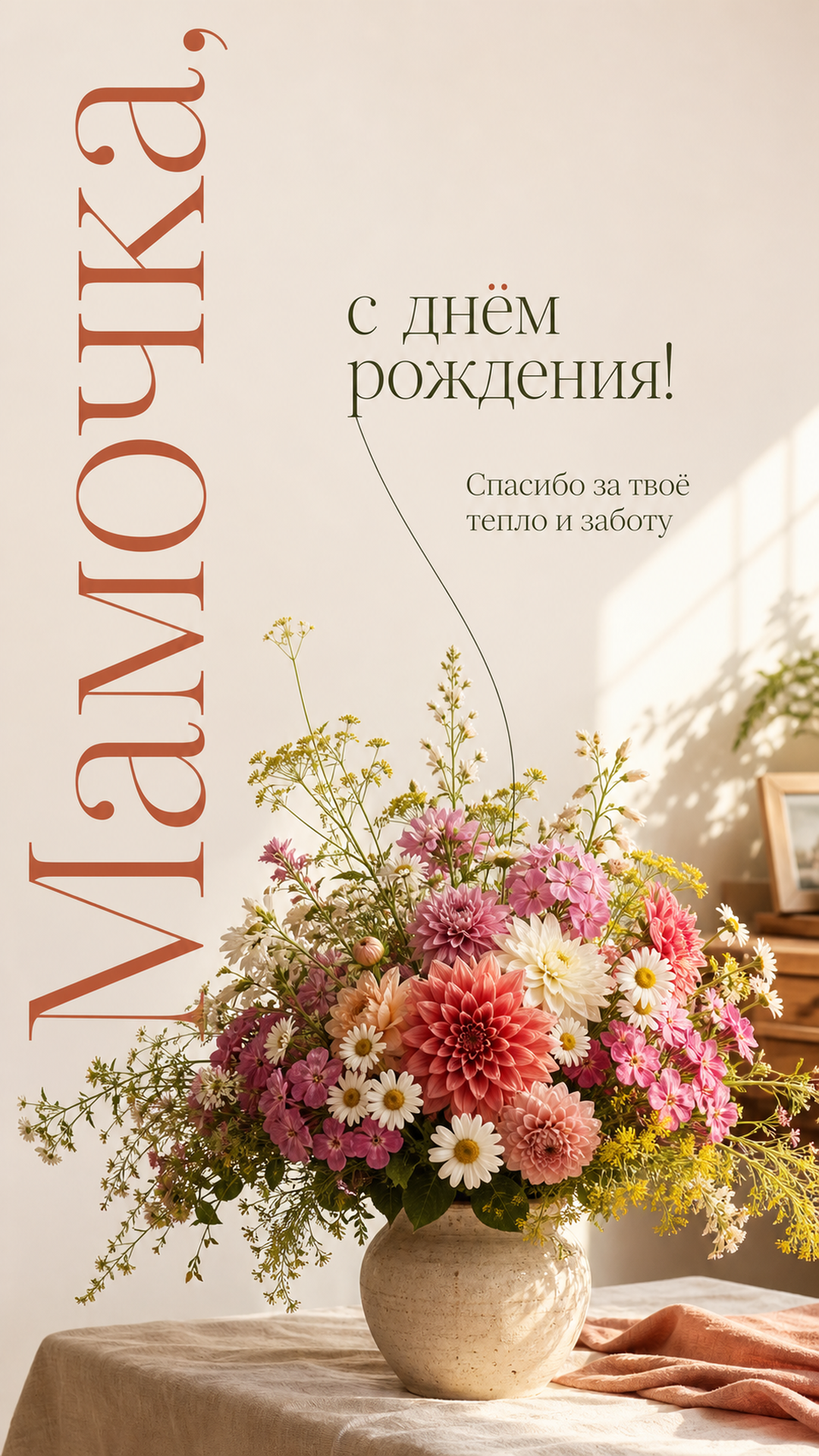 Музыкальная открытка №11: Мамочка, с днём рождения. Спасибо за твоё тепло и заботу