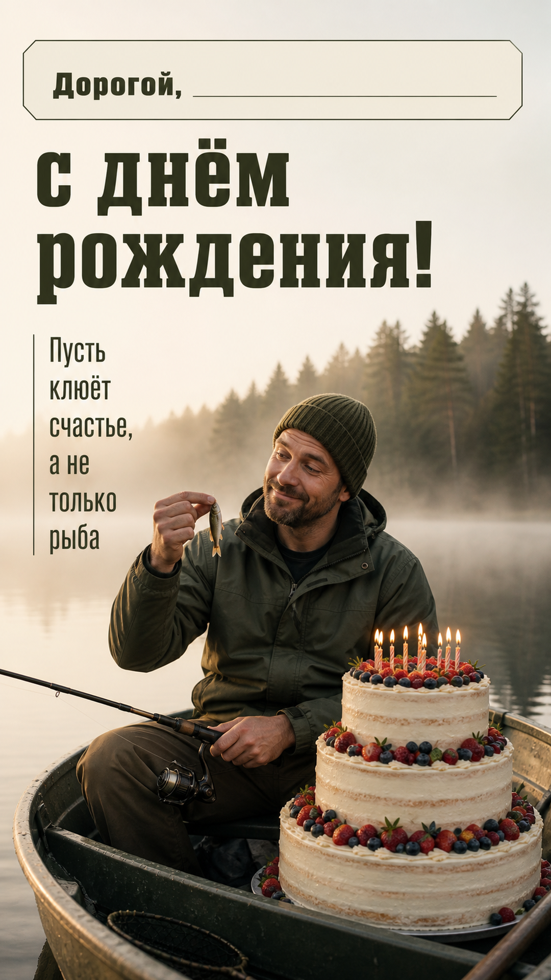 Музыкальная открытка №30: Дорогой, с днём рождения. Пусть клюёт счастье, а не только рыба