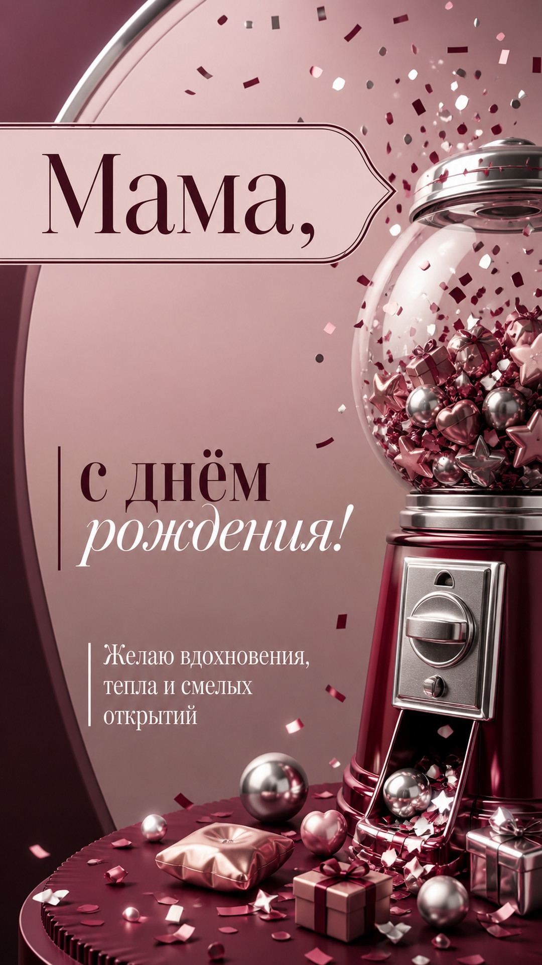 Музыкальная открытка №67: Мама, с днём рождения. Желаю вдохновения, тепла и смелых открытий