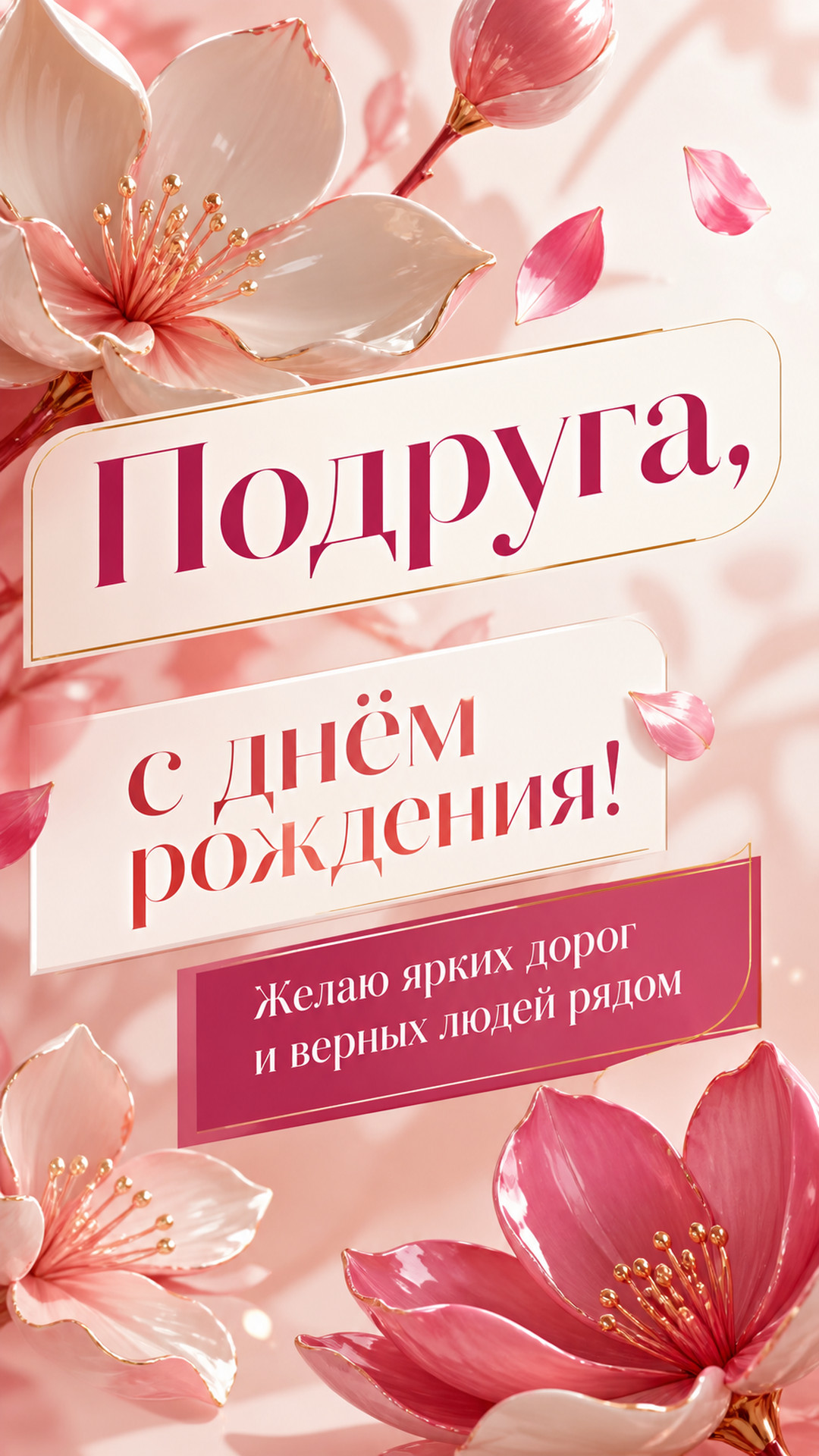 Музыкальная открытка №83: Подруга, с днём рождения. Желаю ярких дорог и верных людей рядом