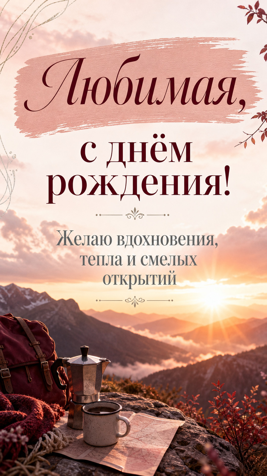 Музыкальная открытка №91: Любимая, с днём рождения. Желаю вдохновения, тепла и смелых открытий